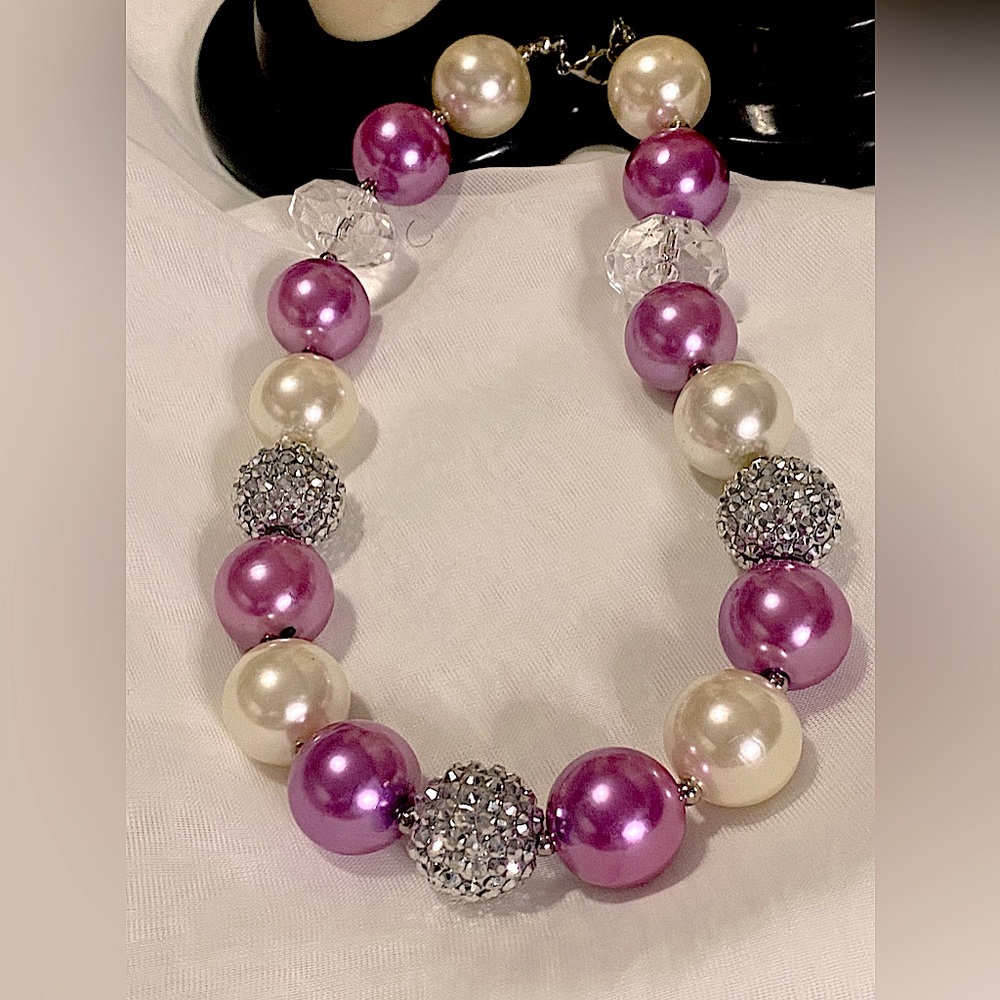 Purple Pearl Chunky Beads Bubblegum Fashion choker large beades necklace